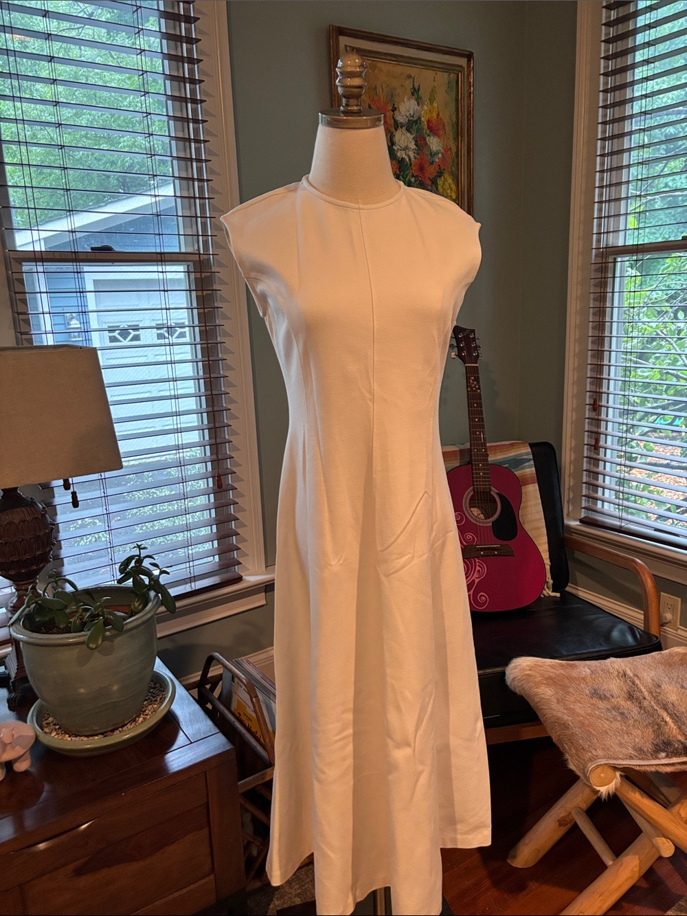 Old Money Inspired Stretch Quiet Luxury Maxi A line Dress in Cream